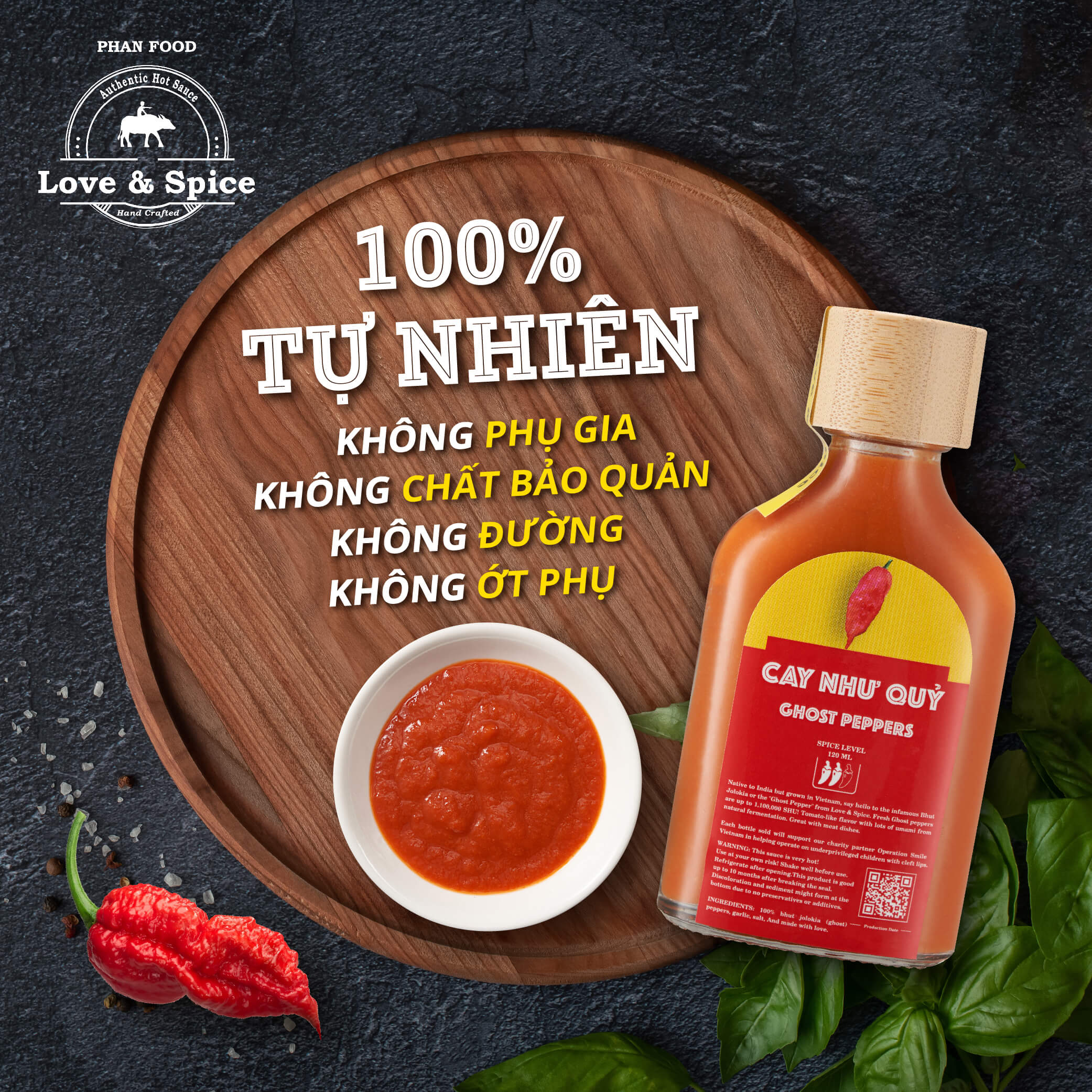 CAY NHƯ QUỶ - Combo 2 chai tương ớt siêu cay Love &amp; Spice (cấp độ 2) lên men tự nhiên từ ớt Ghost Pepper chai 120ml x 2