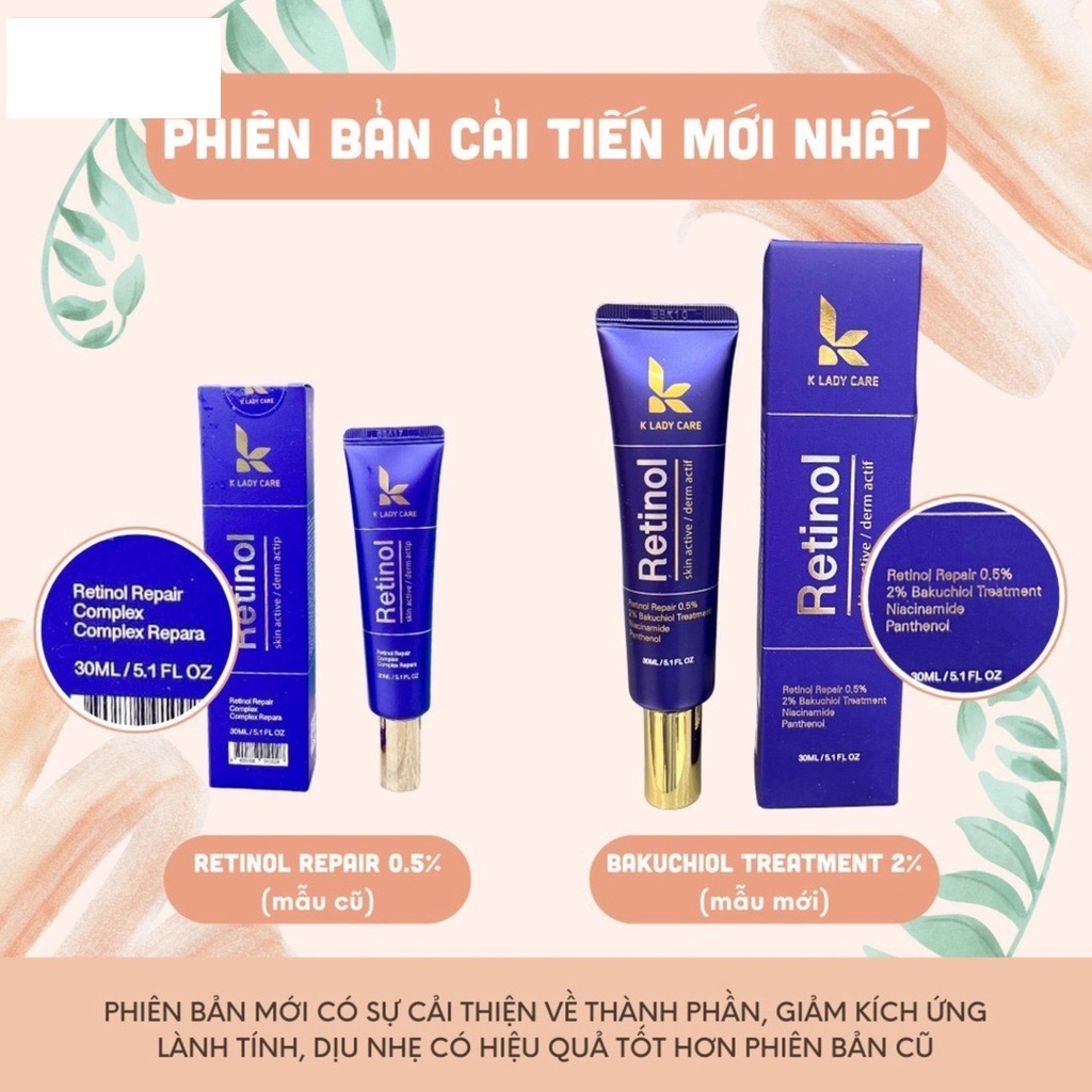 Kem Dưỡng Retinol 0.5% K Lady Care 30ml Hàn Quốc Giảm mụn, Giữ Ẩm, Kiềm Dầu Giúp Da Căng Bóng