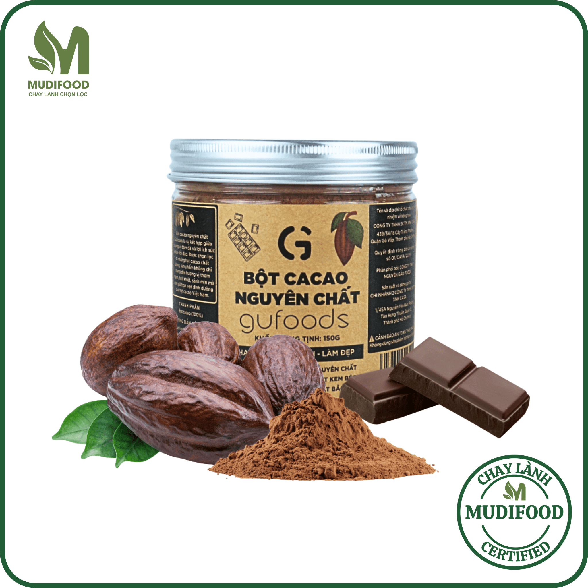 Bột Cacao Nguyên Chất Gufoods 150g - 100% Nguyên Chất, Không Đường, Giàu Flavan, Người Ăn Chay, Healthy, Làm Bánh