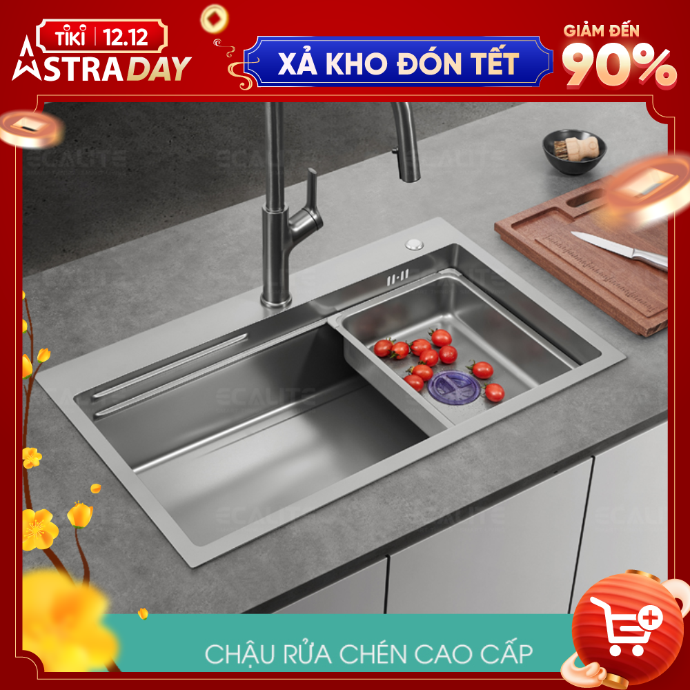 Chậu Rửa Chén Ecalite ES-N17845HS - Lắp Nổi/Lắp Âm - Inox 304 Cao Cấp - 1 Ngăn Cực Rộng - Hàng Chính Hãng