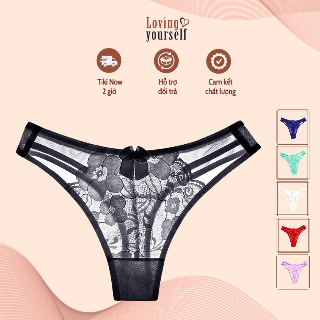 Combo 2 quần lót nữ lọt khe ren lưới, đính nơ, dây trước quyến rũ LYEQ037