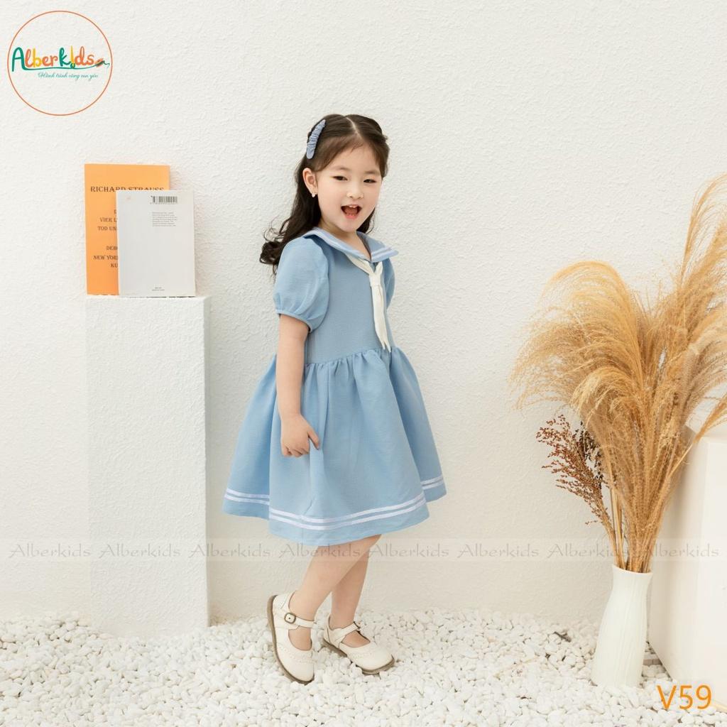 Váy bé gái ALBERKIDS xanh cổ thủy thủ cho trẻ em 2,3,4,5,6,7,8,9,10,11,12 tuổi[V59