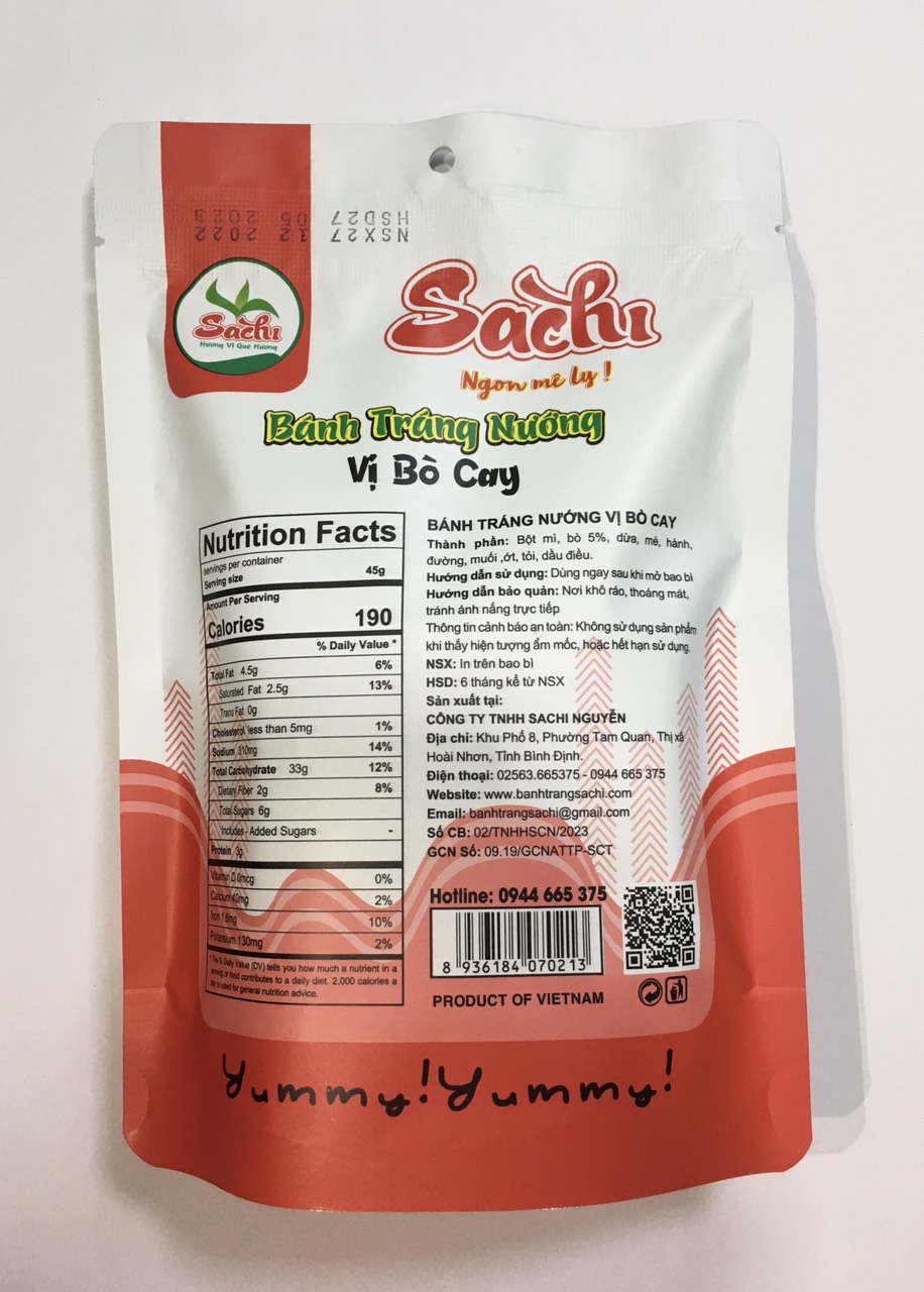 Bánh Tráng Nướng Tẩm Vị Bò Sachi 45gram