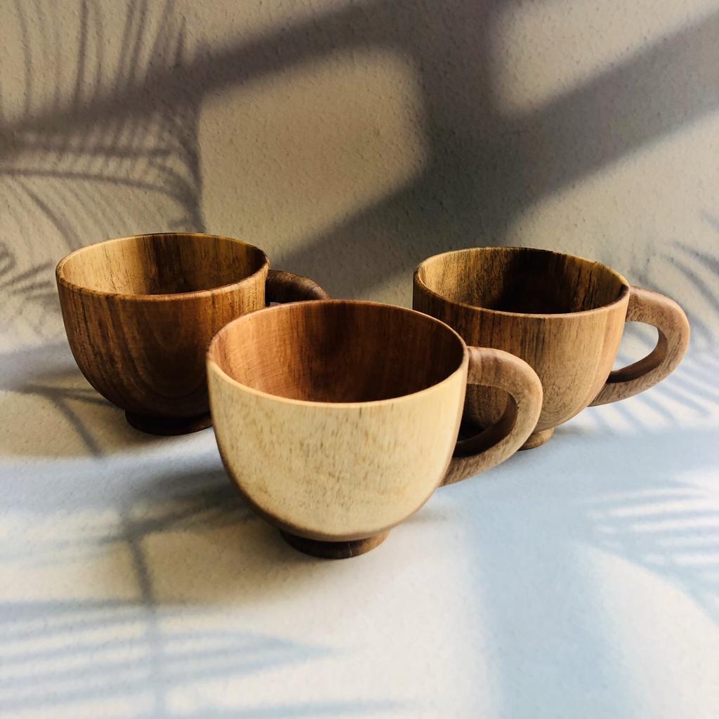 Cốc Gỗ Keo 10x8cm Có Tay Cầm, Phong Cách Vintage,Cốc Uống Trà, Cà Phê, Cốc Gỗ Tự Nhiên Của Craft Closet