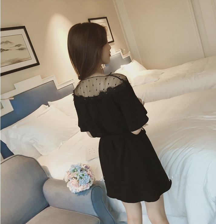Đầm nữ dáng suông phong cách Hàn Quốc, Đầm nữ công sở cổ phối ren eo thắt dây Da11