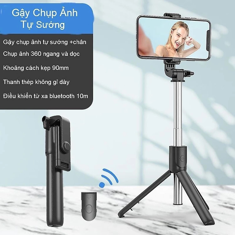 Gậy Chụp Hình Bluetooth R1 Kèm Giá Đỡ 3 Chân - Hàng chính hãng