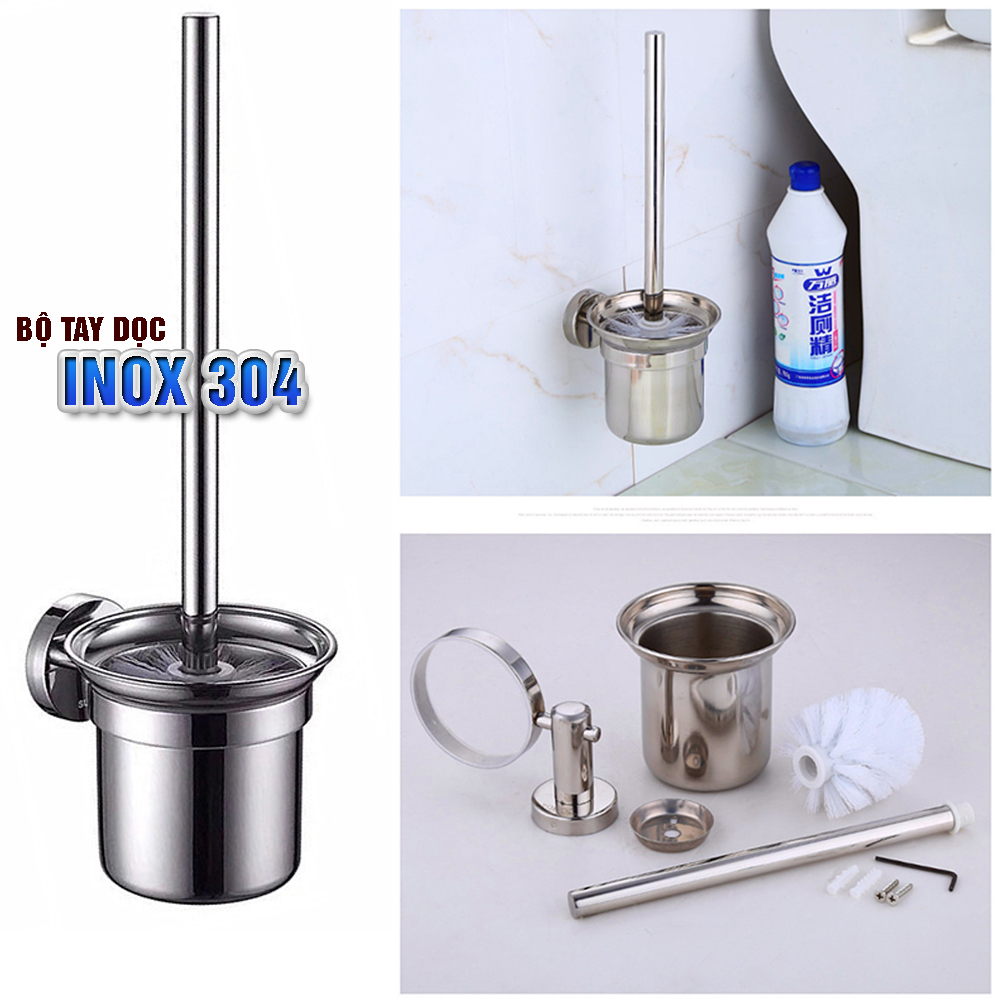 Bộ cốc chổi cọ bồn cầu, toilet nhà vệ sinh, sàn nhà treo tường, có giá đỡ bằng Inox 304 kháng khuẩn, không cần khoan, DAN HOUSE 3.11.11