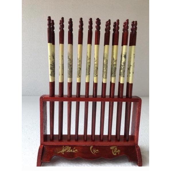 Bộ đũa thờ, đũa để bàn thờ khảm hoa văn gỗ hương