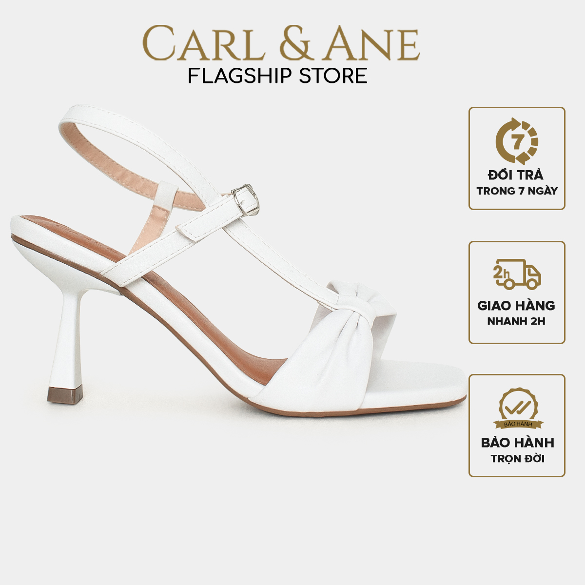 Carl &amp; Ane - Giày cao gót nhọn hỡ mũi quai nơ phối dây cao 7cm - CS017