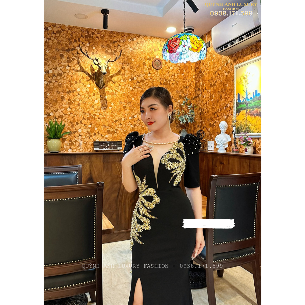 Đầm Dạ Hội Đuôi Cá Đính Đá Phối Ren Egan Dress