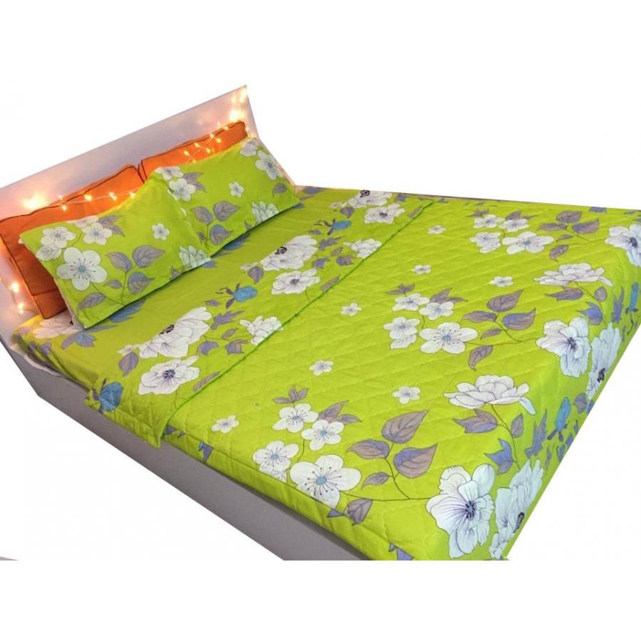 Set 5 món chăn hè ga chun Cotton Poly hồng xanh