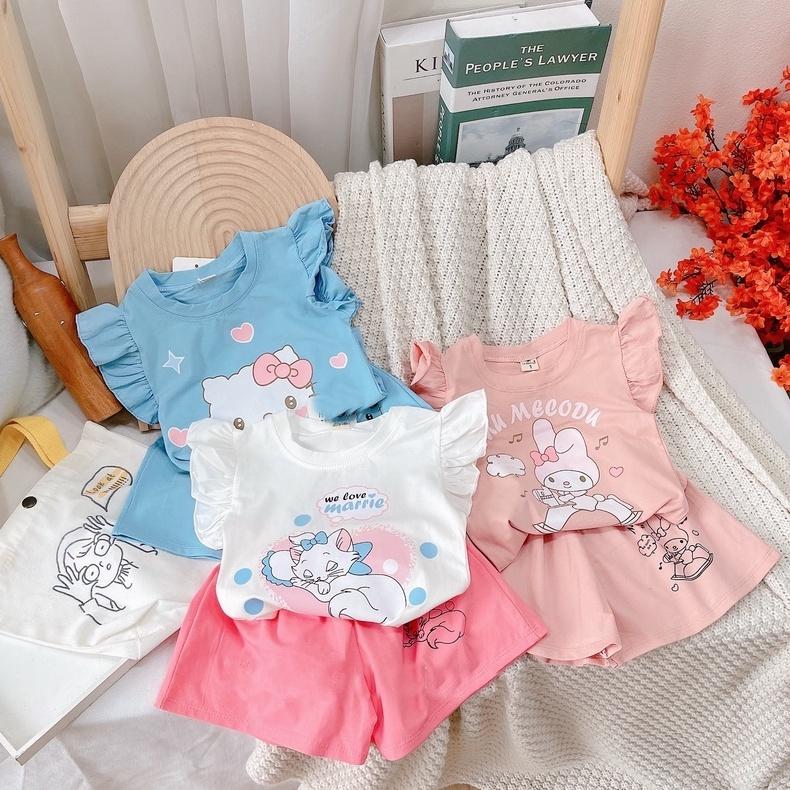 Bộ Quần Áo Cộc Tay bé gái hình mèo dễ thương QATE929