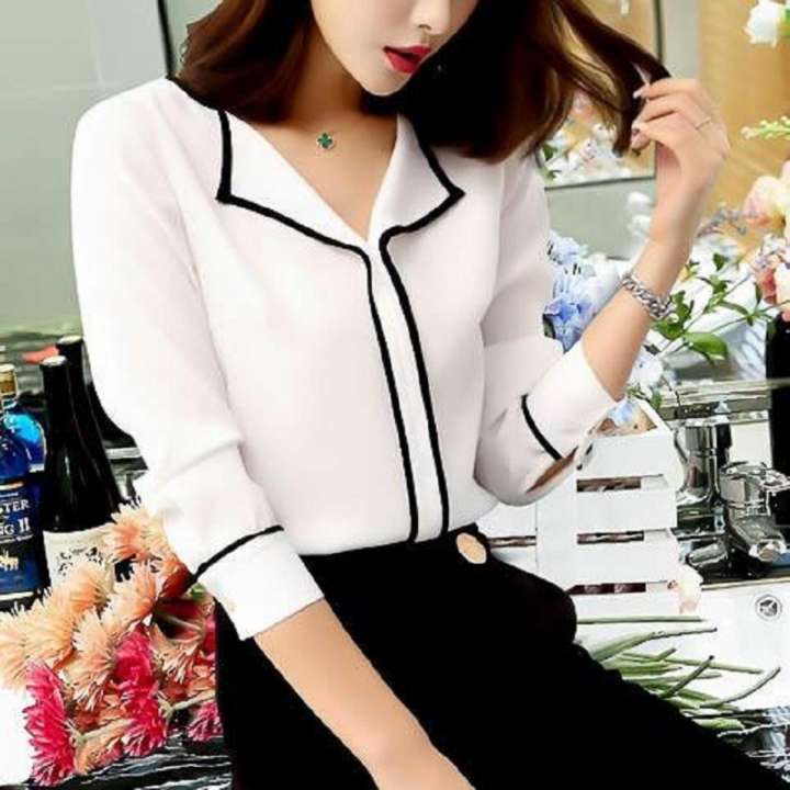 Aó cổ lật tay dài hồng dâu viền đen