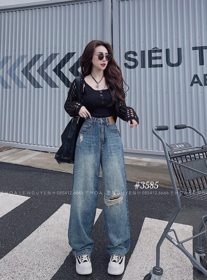 QUẦN BAGGY JEAN NỮ RÁCH , BAGGY JEAN CO GIÃN LƯNG CAO TÔN DÁNG DỄ PHỐI ĐỒ
