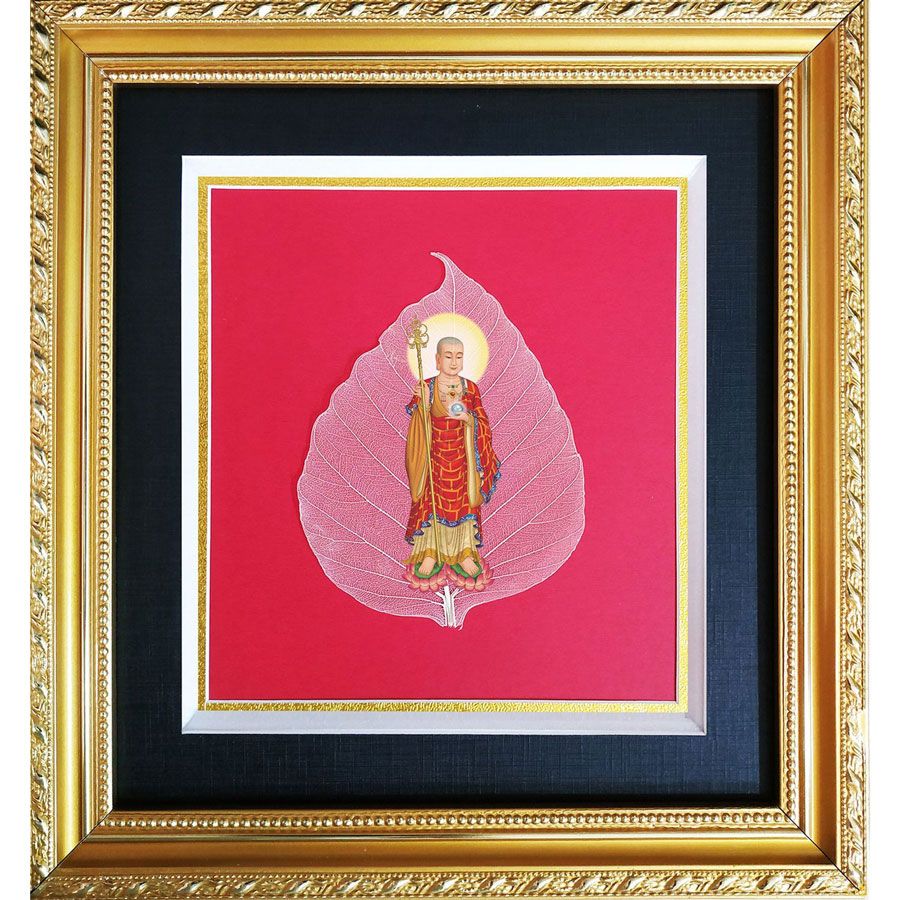 Hình phật in trên lá bồ đề treo tường trang trí nhà cửa, phòng thờ, nơi thờ cúng, Tranh Phật Trên Lá Bồ Đề HPB-3091