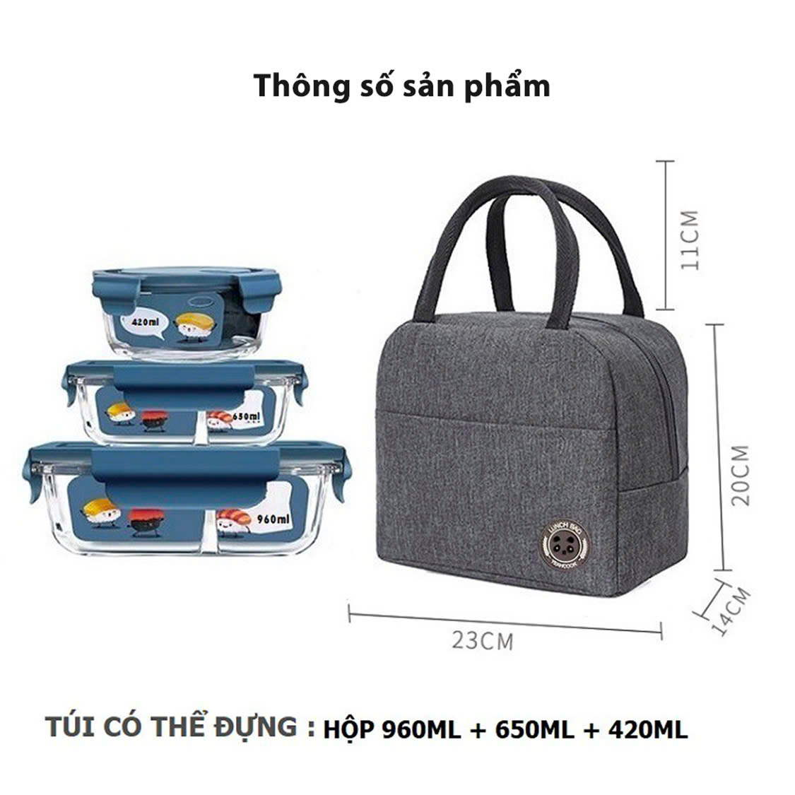 Túi Đựng Hộp Cơm Giữ Nhiệt 2 Ngăn – Chọn Màu - Túi Giữ Nhiệt Cho Cặp Lồng Cơm 2 Tầng Chống Thấm Nước