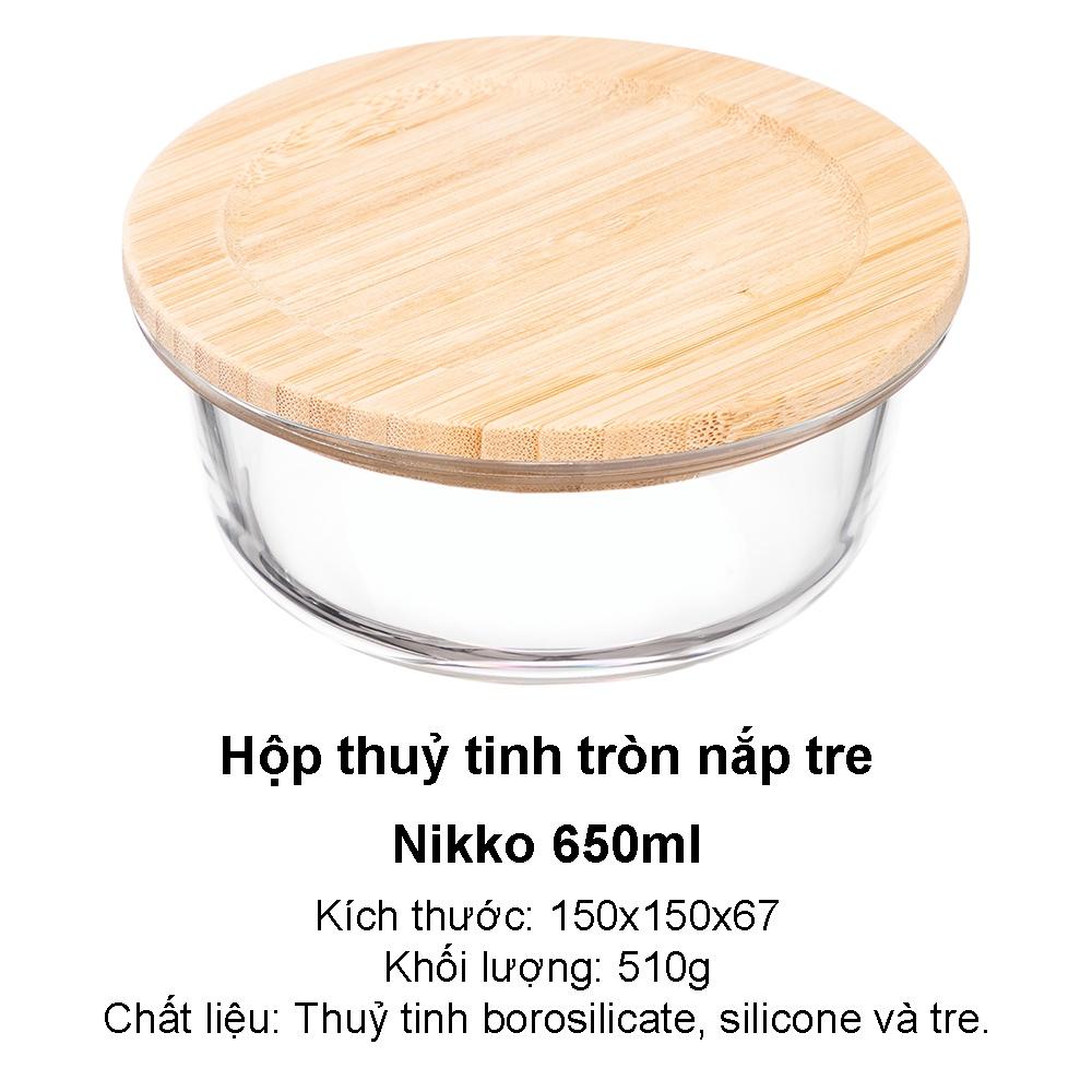 Hộp thủy tinh nắp tre hộp thực phẩm tròn Nikko inochi