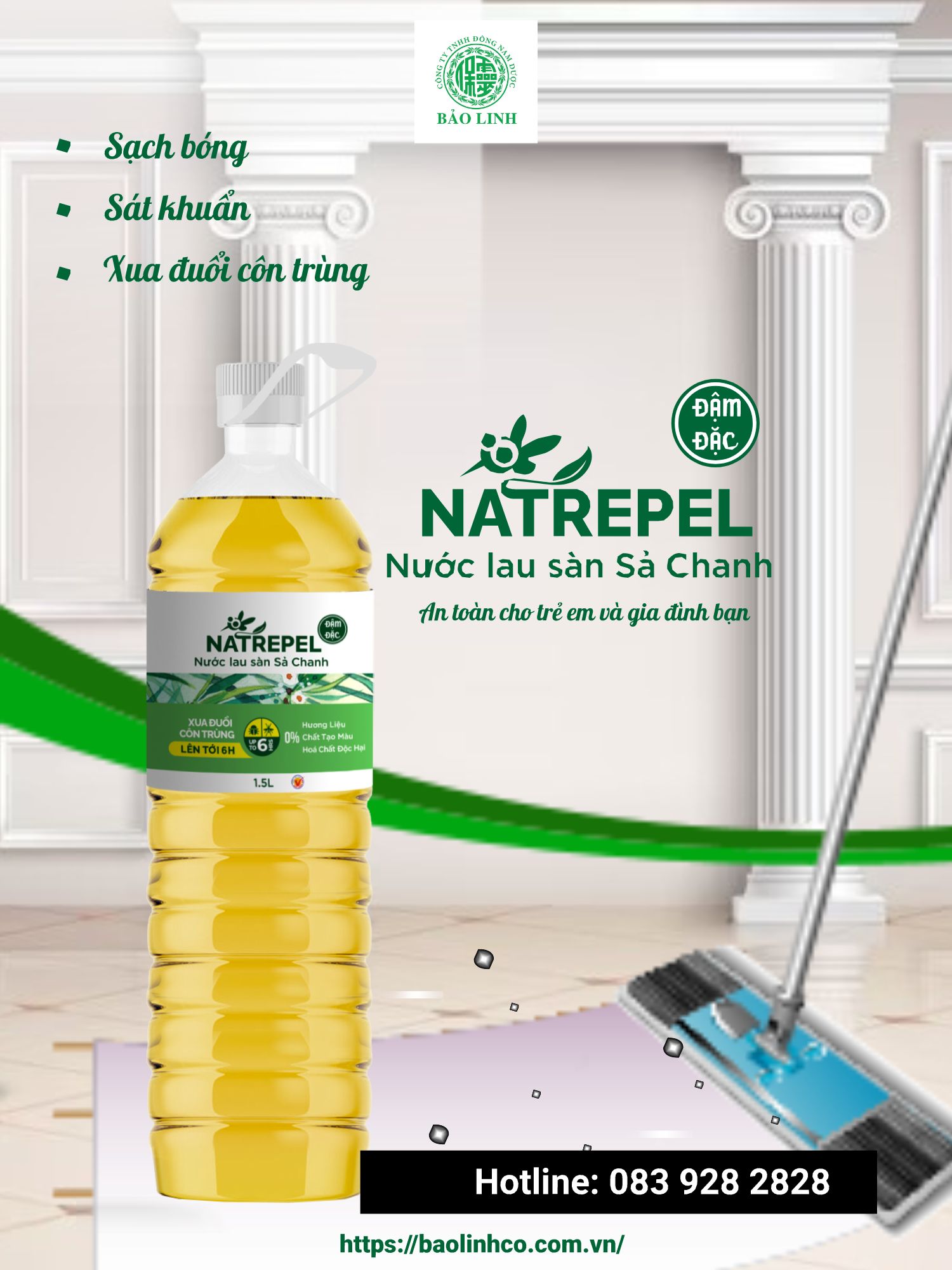 Nước lau sàn Chanh sả 1500ml chống côn trùng mùi hương thơm ngát, thoải mái, dễ chịu, thư giãn