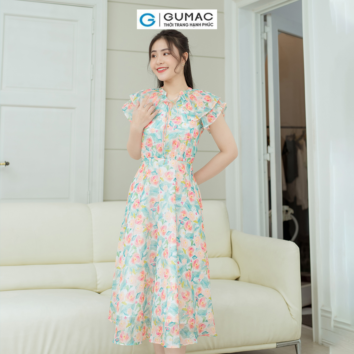 Đầm xòe phối dập ly GUMAC DD08060