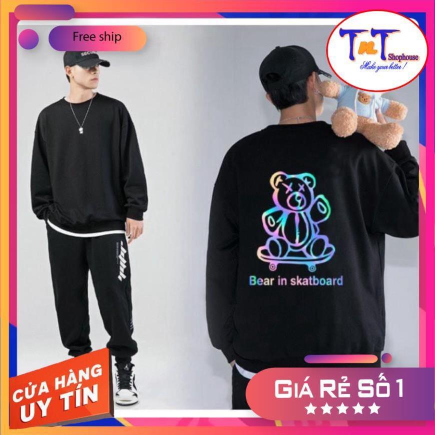AS27 Áo Sweater Gấu Trượt Ván Phản Quang, Aó Nỉ Dài Tay Nam Nữ Cá Tính thời trang