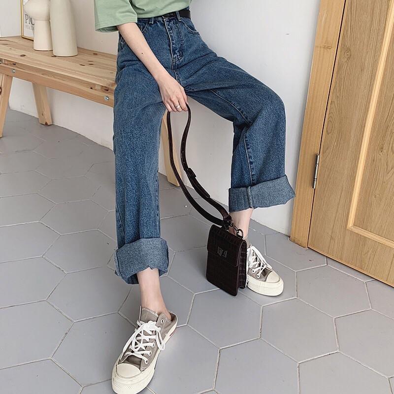 Quần jean ống rộng màu xanh đậm