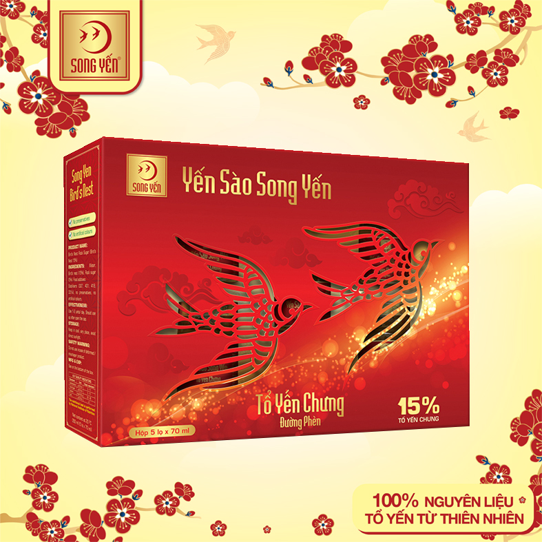 Yến Sào Song Yến Tổ Yến Chưng Đường Phèn 15% (Lốc 5 x 70ml)