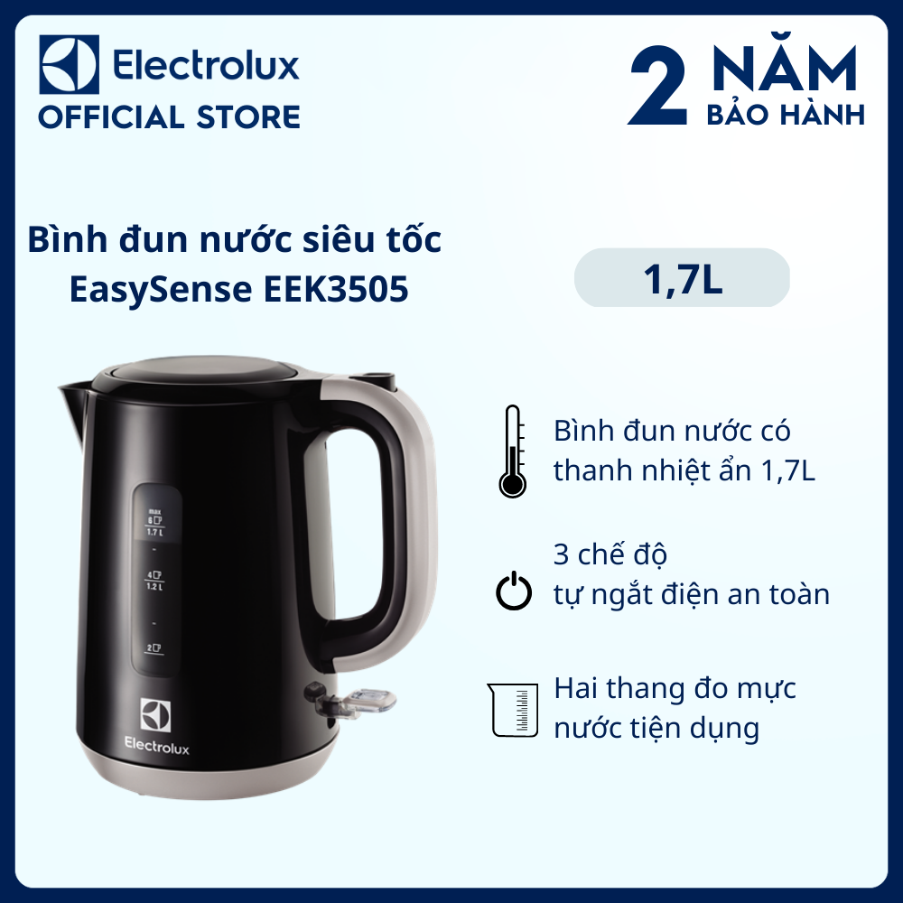 Mua Bình đun nước siêu tốc Electrolux 1.7L EasySense EEK3505, 3 chế độ tự  ngắt điện an toàn [Hàng chính hãng] tại Electrolux Official Store | Tiki