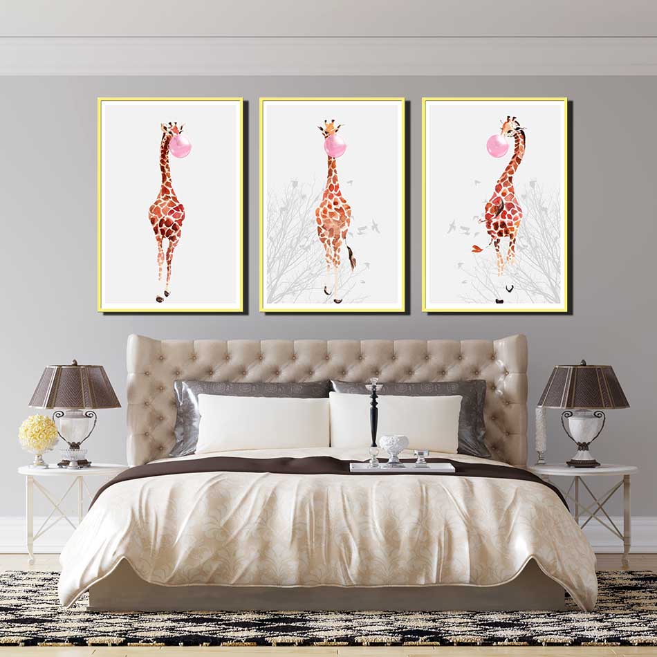 Bộ 3 tranh canvas treo tường Decor Hưu cao cổ, phong cách scandinavian - DC072