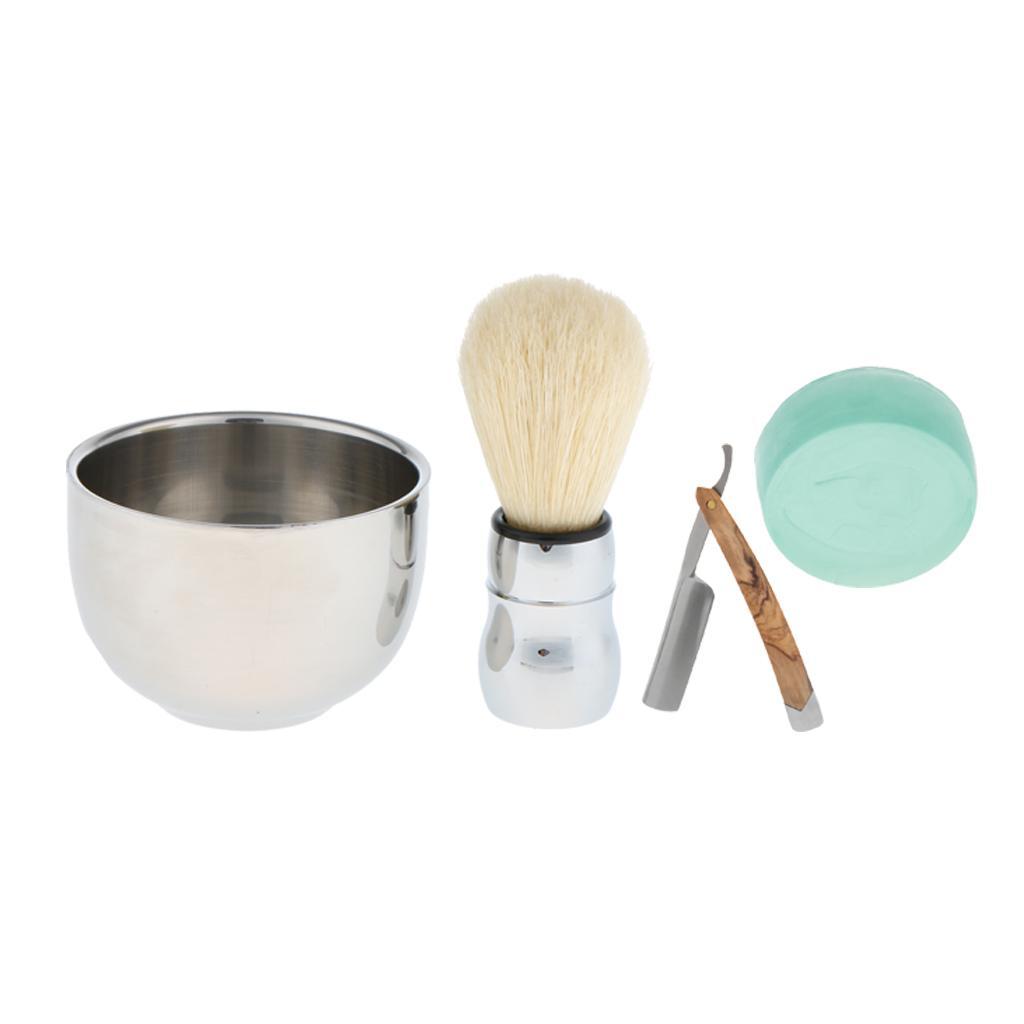 4 Pieces Professional Safety Straight Razors Shaving Brush Shave Mug Bowl Soap Hair Removal Grooming Tools Shaver Set