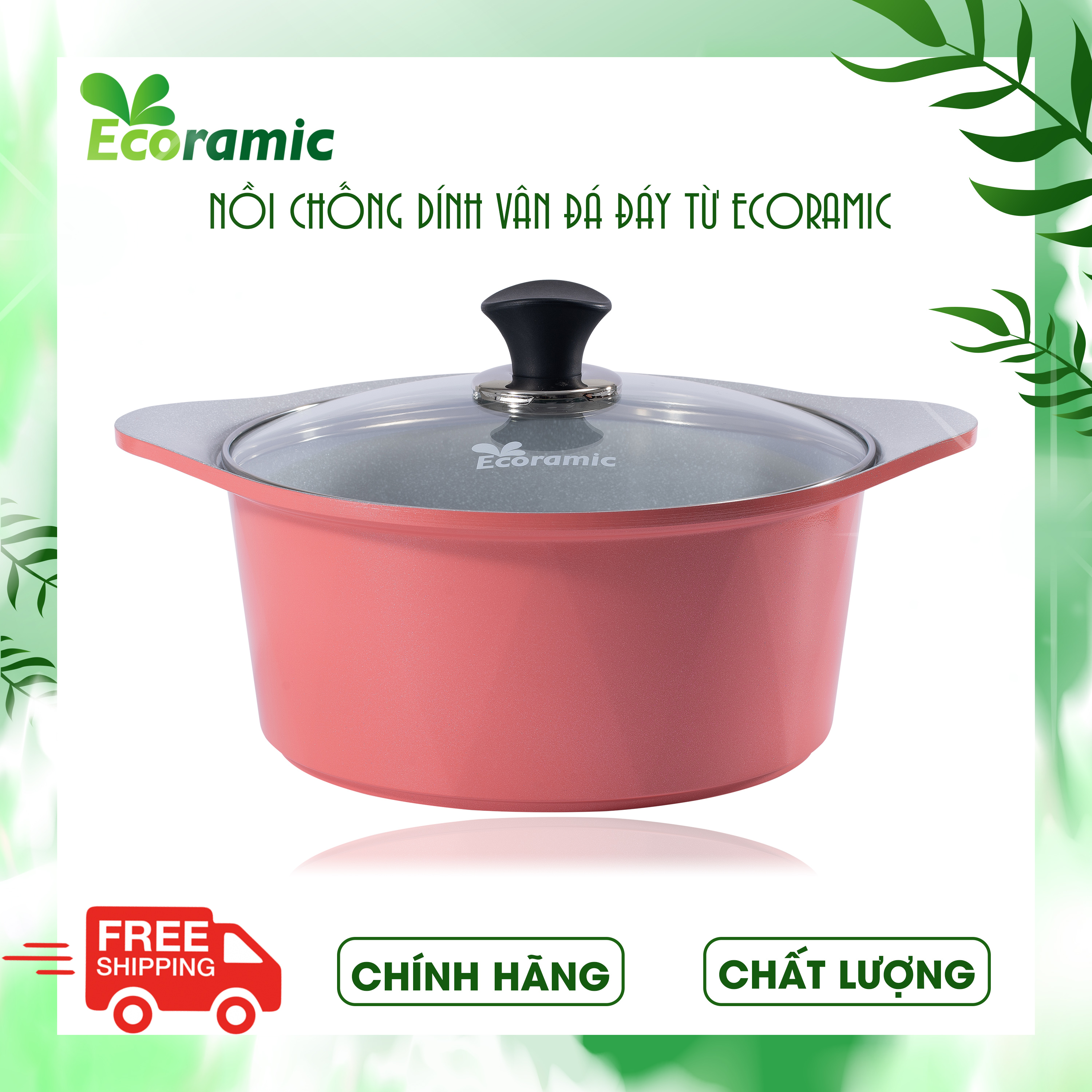 Nồi Đúc Chống Dính Vân Đá Đế Từ Ecoramic Chính Hãng Cao Cấp, Chống Dính, Dùng được cho mọi loại bếp