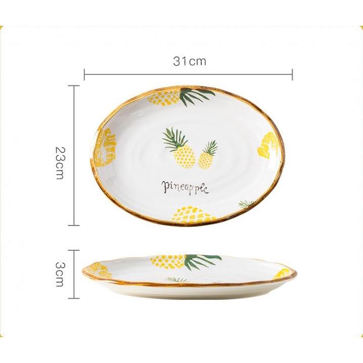 Bộ chén đĩa khay sứ cao cấp Dứa nhiệt đới Decor trang trí bàn ăn