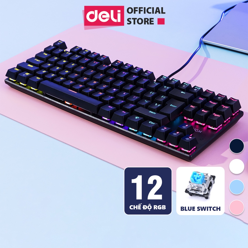 Bàn Phím Cơ Gaming Deli VS788 PRO LED RGB Chế Độ Nháy Cực Đẹp Khác Nhau, Phím Cơ Gõ Siêu Đã, Thiết Kế Nhỏ Gọn Tương Thích Với Laptop, PC, Máy Tính, Kiểu Dáng Gamer Game Thủ eSport Bàn Phím Văn Phòng - Hàng Chính Hãng