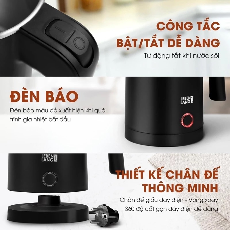 Ấm siêu tốc mini Sothing Lebenlang dung tích 500ml LBL2319 tiết kiệm điện- Hàng chính hãng