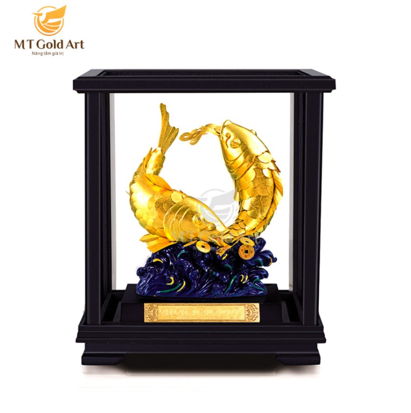 Tượng Đôi Cá Chép Dát Vàng 24K( 24x18x13 cm) MT Gold Art- Hàng chính hãng, trang trí nhà cửa, phòng làm việc, quà tặng sếp, đối tác, khách hàng, tân gia, khai trương