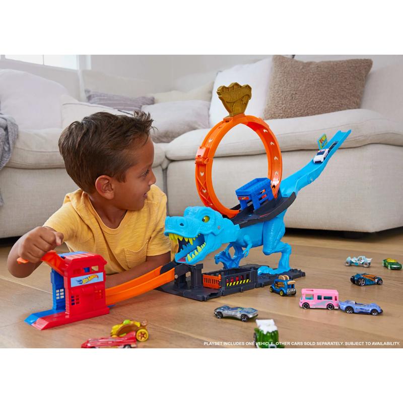 Bộ Đồ Chơi Thử Thách Khủng Long T-Rex Nuốt Chửng Siêu Xe - Hot Wheels HKX42