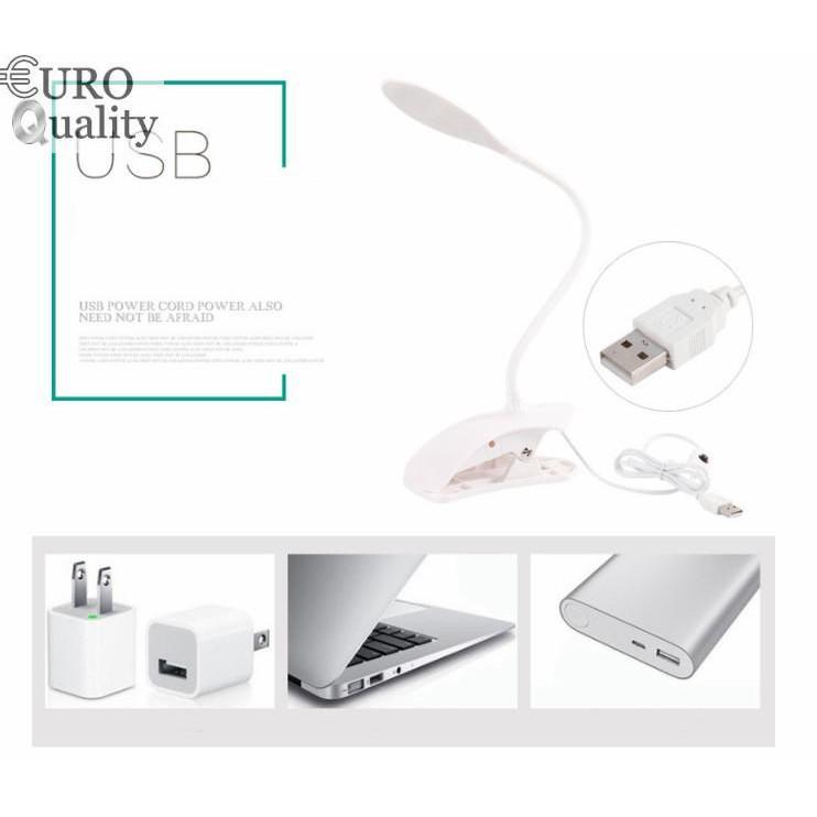 Đèn led học tập và đọc sách cổng usb có đế kẹp (Trắng) - Euro Quality