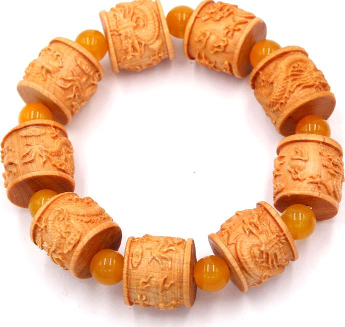 Vòng tay chuỗi hạt trụ rồng gỗ hoàng đàn TRVCT11