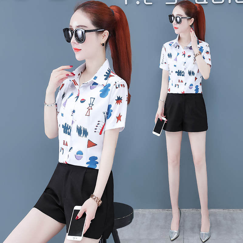 Áo sơ mi nữ công sở ngắn tay họa tiết độc lạ, cuốn hút CS69