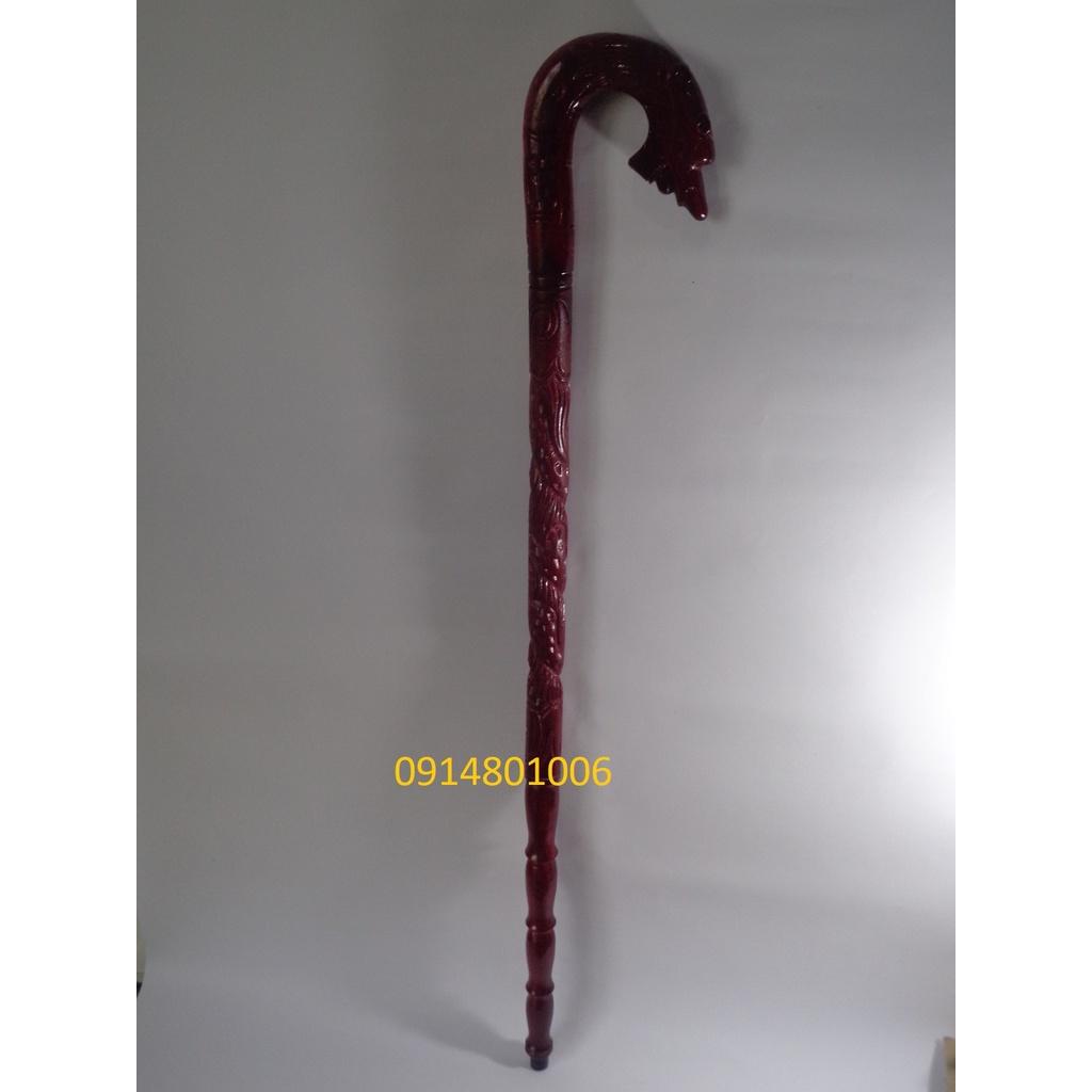 Combo Gậy Batoong gỗ đầu trạm thân rồng Kèm Cây xỏ giầy gỗ muồng đen KT 55cm
