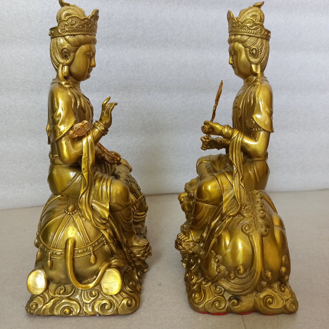 Cặp Tượng Bồ Tát Văn Thù Phổ Hiền Bằng Đồng, Văn Thù Phổ Hiền Bồ Tát Bằng Đồng Vàng- Đồ Đồng Nguyệt Ánh