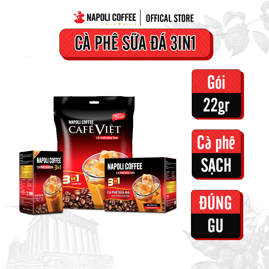 Cà Phê Hoà Tan Sữa Đá 3IN1 Napoli Coffee - Cà phê Sạch Đậm Vị Arabica/Robusta, Ngọt Dịu Cà Phê Sữa