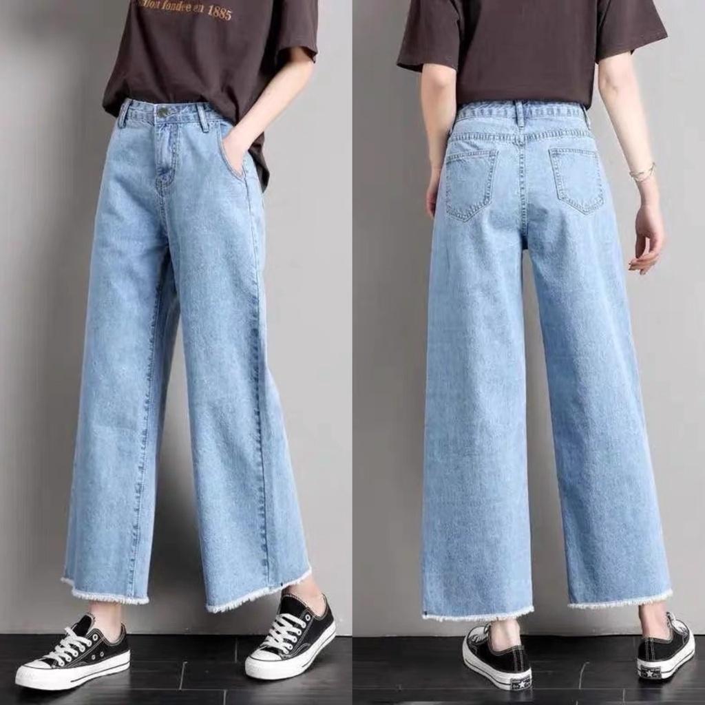 Quần jean nữ Suông Ống Rộng BIGSIZE, lưng siêu cao, Tua Lai hottrend rẻ đẹp