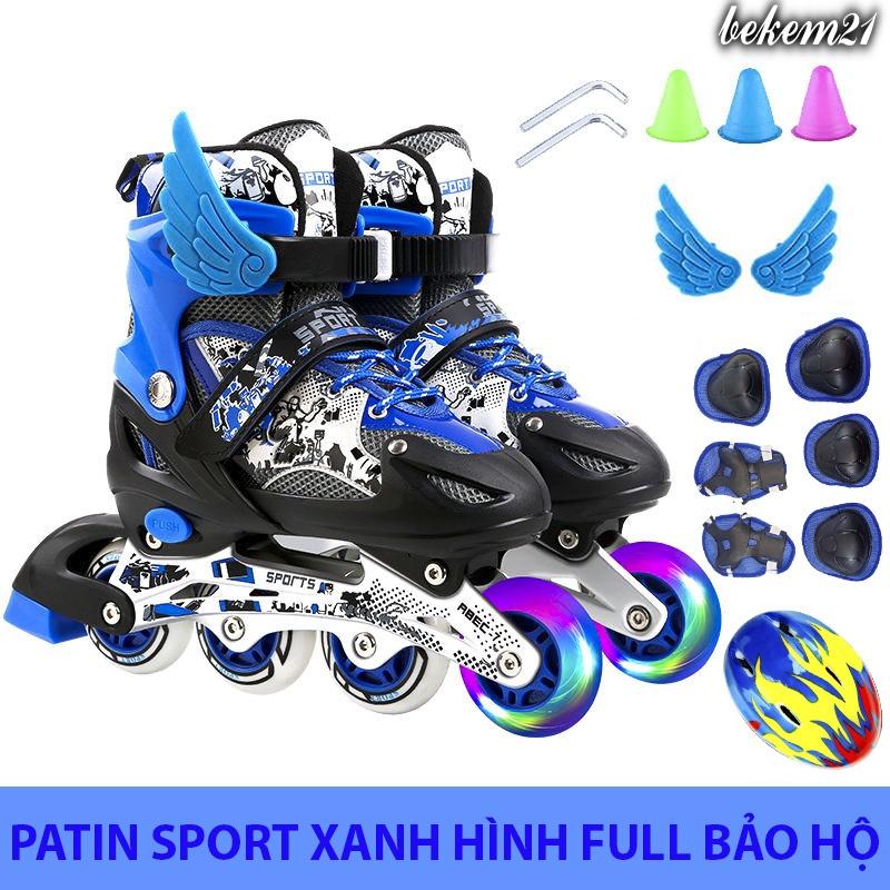 Giày trượt patin Sport điều chỉnh to nhỏ batin batanh cho trẻ em người lớn (tặng kèm 13-20 món bảo hộ