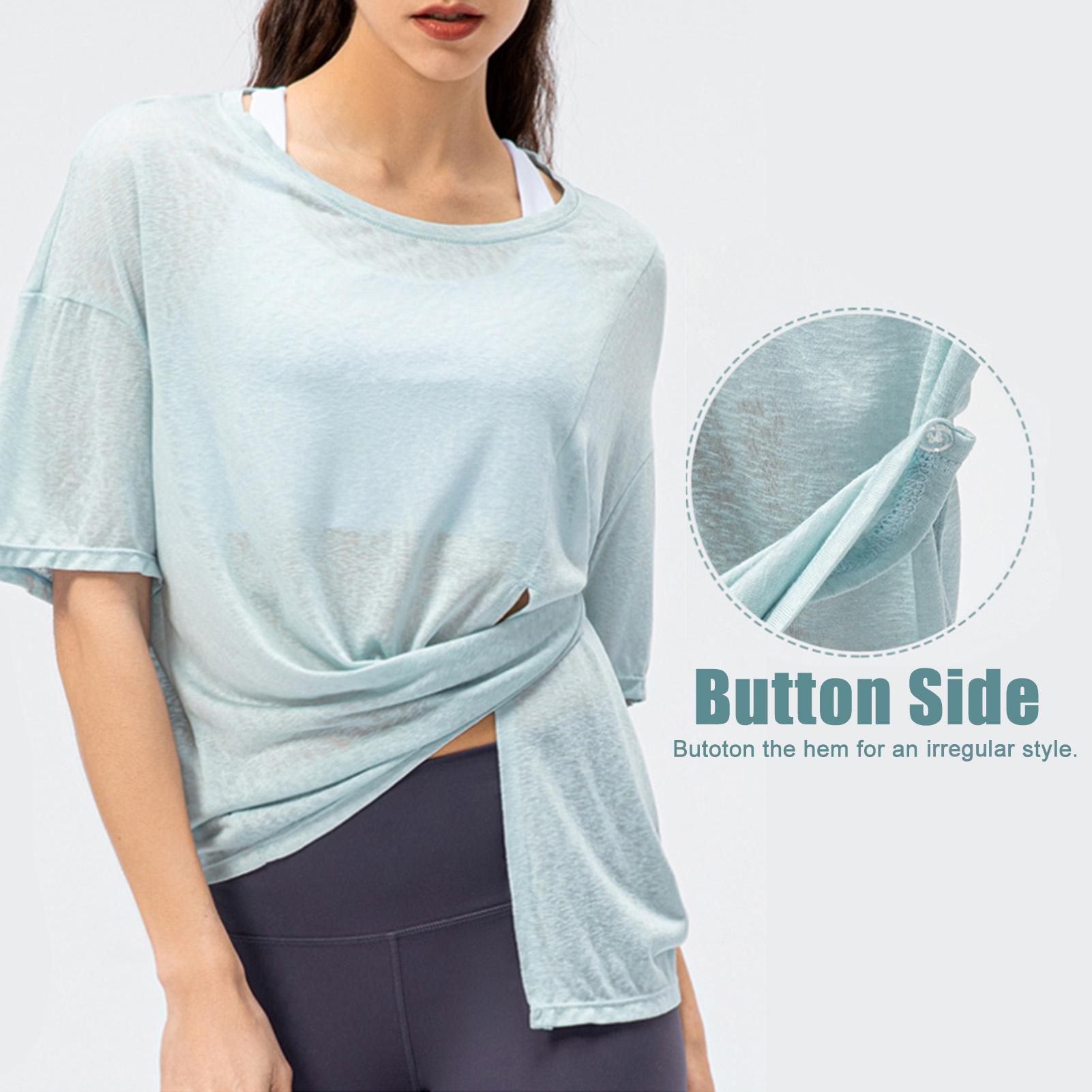 Áo thun nữ rộng rãi tay ngắn có xẻ tà phía trước để tập thể thao thoáng mát