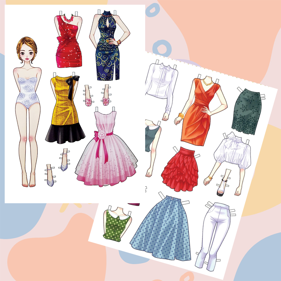 Búp bê giấy (paper doll) thay đồ thời trang đồ chơi cắt thủ công cho bé Combo 6 hình siêu đáng yêu BBG009