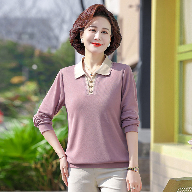 Áo Thun Mùa Xuân Nữ Trung Niên Cổ V SM118- Hàng Quảng Châu Cao Cấp