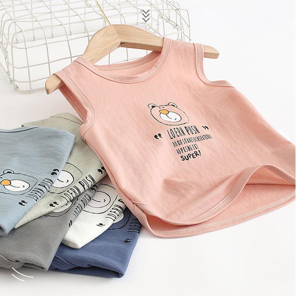 Áo Thun Cộc Tay In Hình Gấu Cho Bé Trai Bé Gái SUMO KIDS, Áo Ba Lỗ Chất Đũi Cao Cấp Cho Bé Từ 6-28Kg