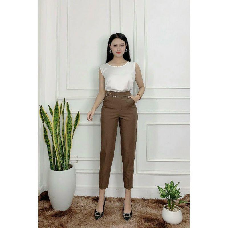 quần tây âu ,công sở dáng baggy nữ vải tuyết mưa cạp có khóa cúc bên sườn,lưng cao