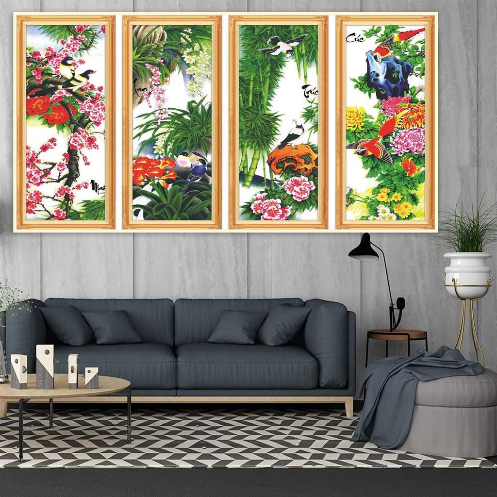 TRANH DÁN TƯỜNG 3D TỨ QUÝ -TRANH DÁN TỨ QUÝ TÙNG,TRÚC,CÚC,MAI