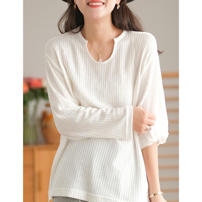 Áo thun tay dài nữ, áo dài tay nữ cổ khoét giọt lệ chất len tổ ong form rộng oversize ulzzang Hàn Quốc cá tính, AO010